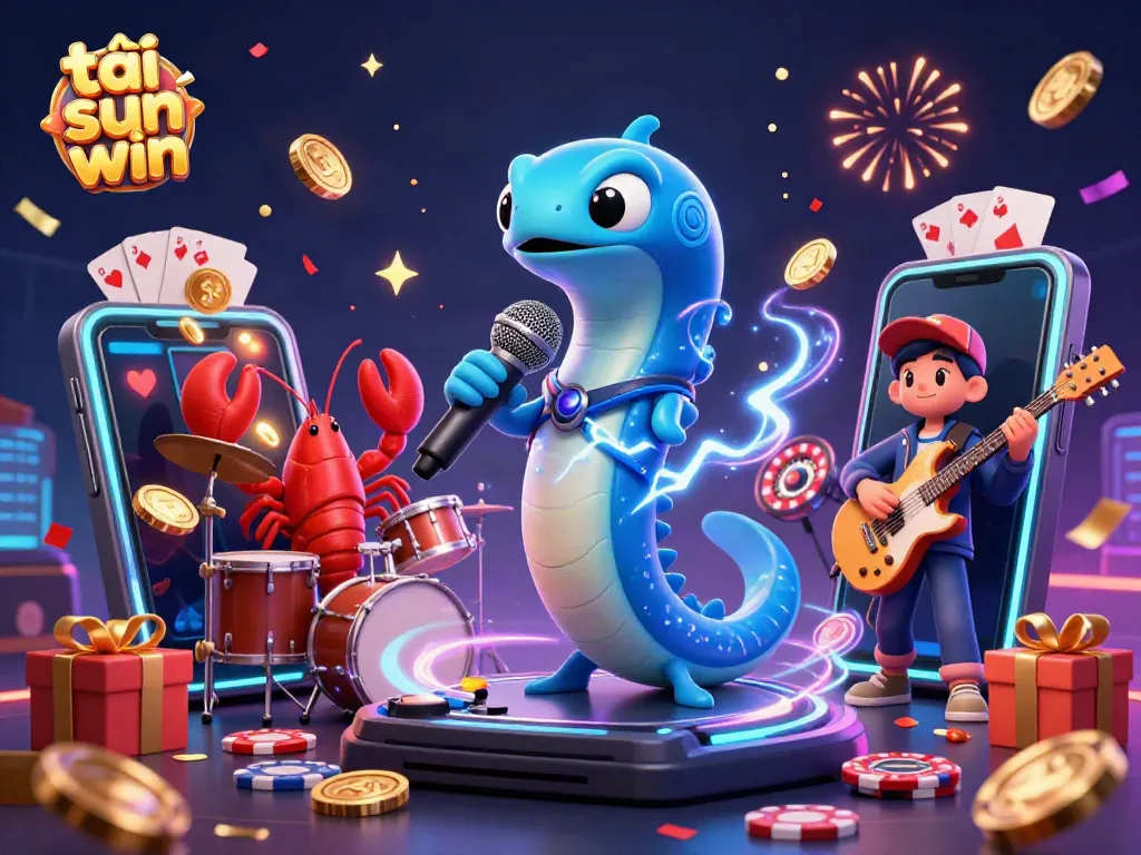 Engage in the thrilling underwater casino scene with "tải sun win" showcasing a DJ eel and vibrant game elements.