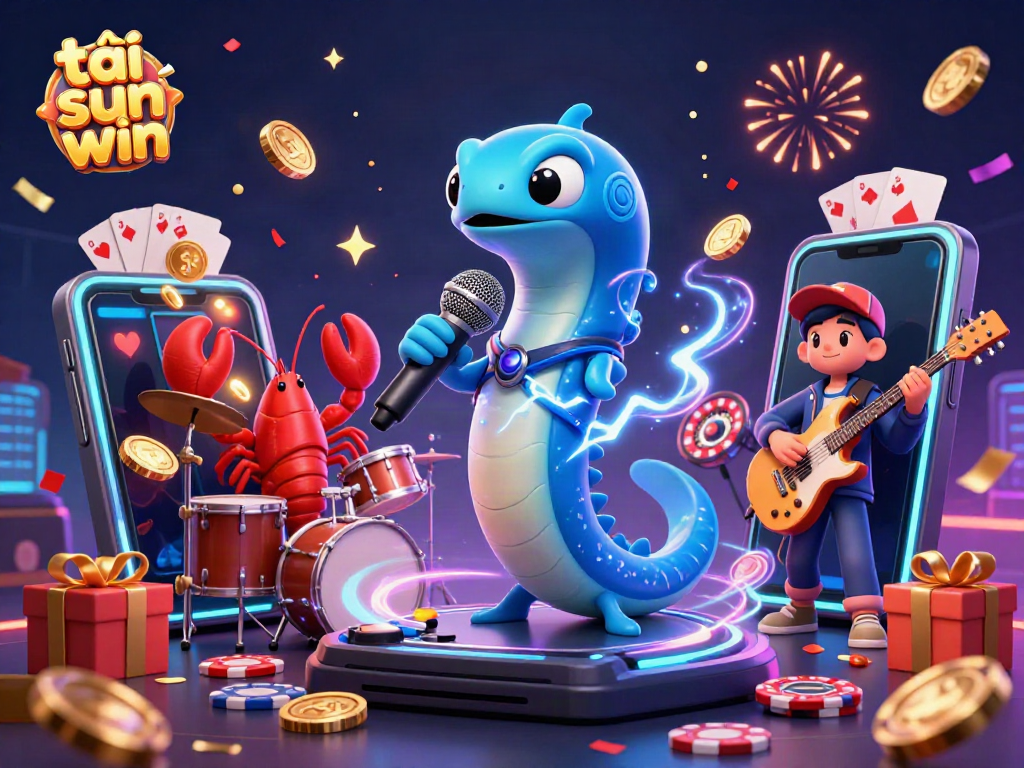Engage in the thrilling underwater casino scene with "tải sun win" showcasing a DJ eel and vibrant game elements.