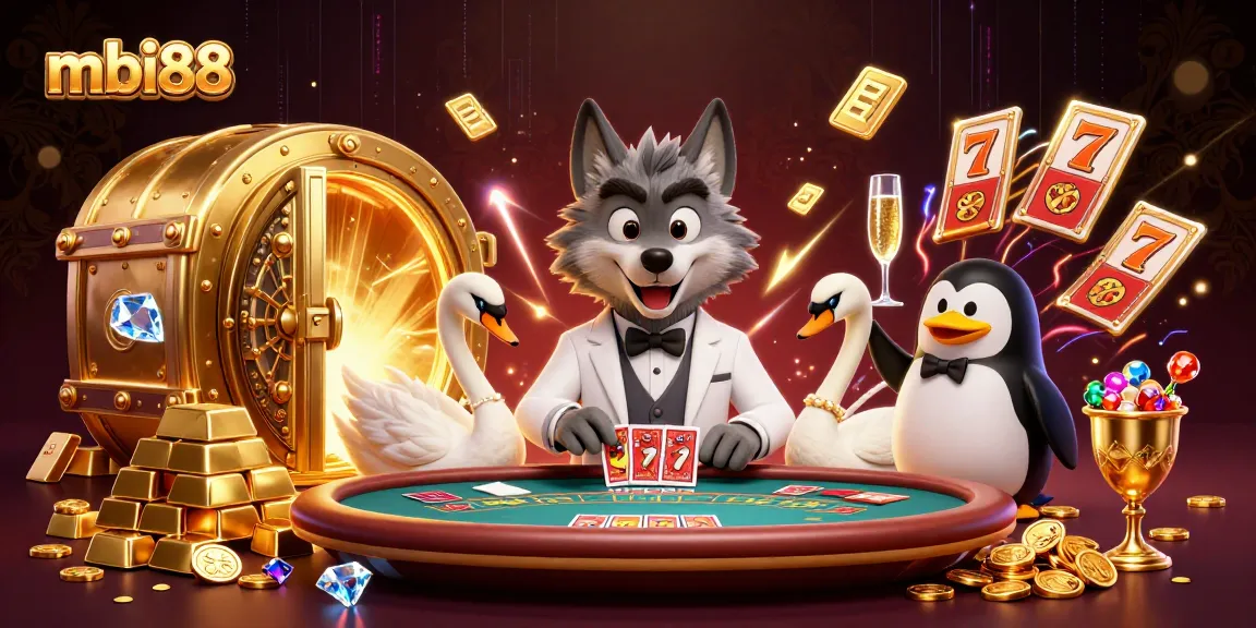 Experience winning excitement at mbi88 with a vibrant casino illustration featuring stylish characters and rich game elements.