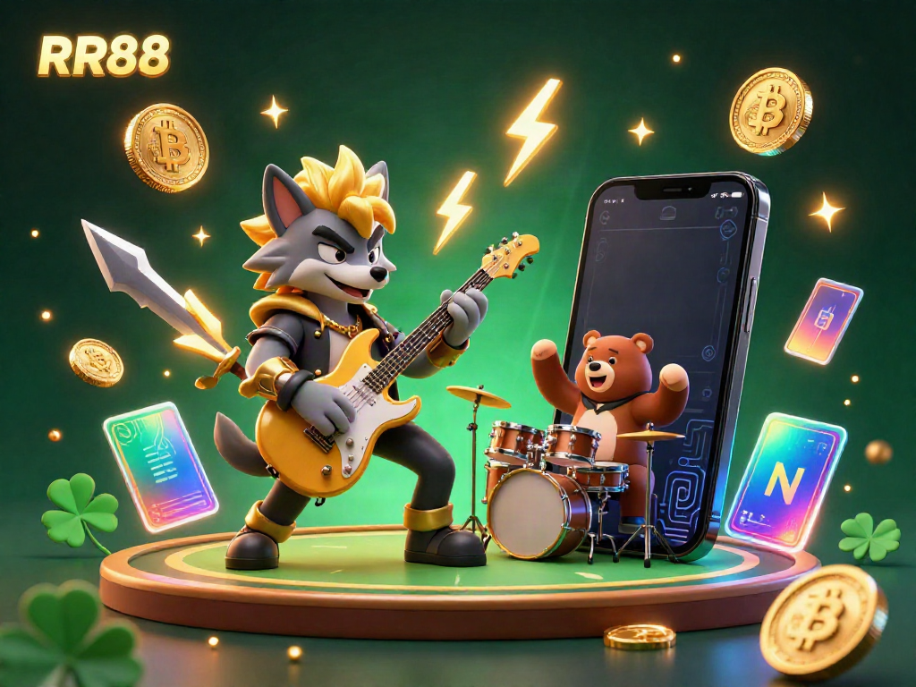 Experience RR88's thrilling online casino with vibrant characters, showcasing crypto and dynamic gaming elements.