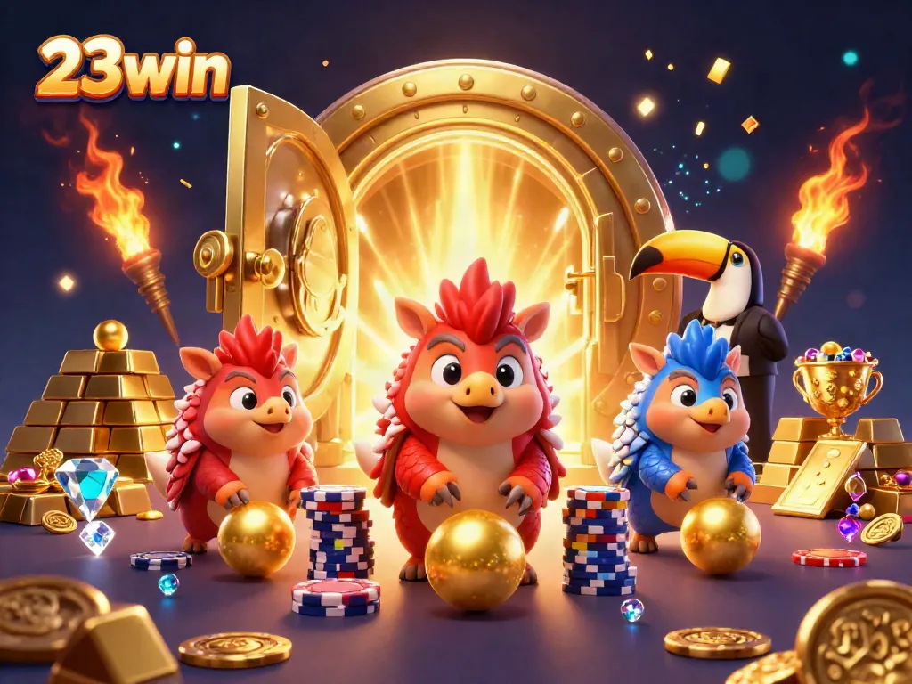 Engage in exciting gameplay at 23win, featuring colorful pangolins rolling through poker chips.