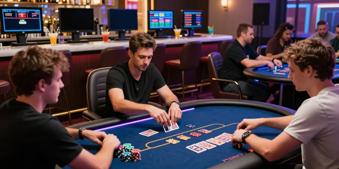 Online gaming at https://www.78wind.love/ with players at a modern poker table.