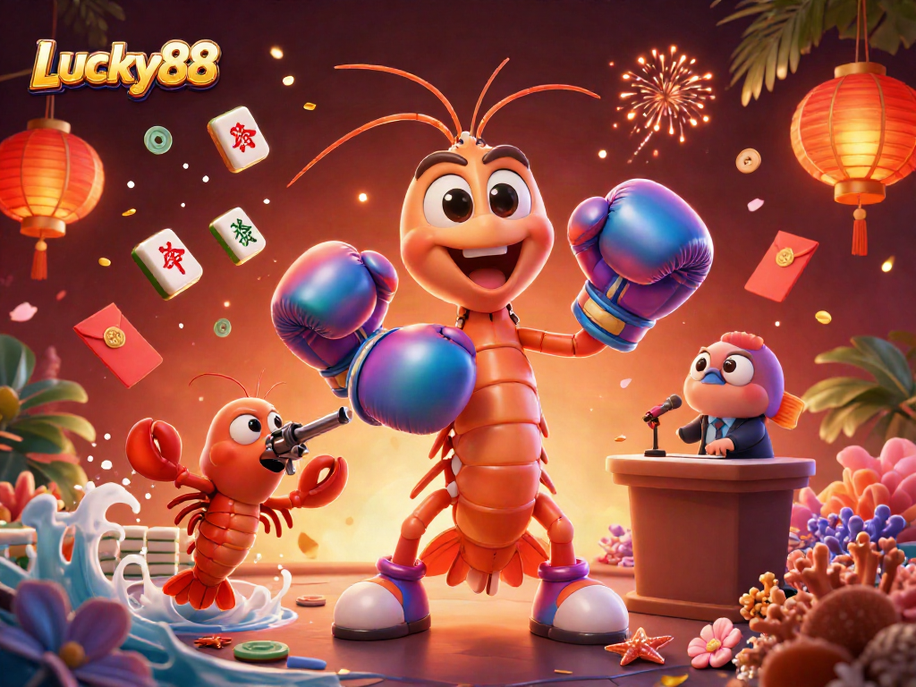 Engage with Lucky88 and experience vibrant gaming features in a dynamic 3D illustration.