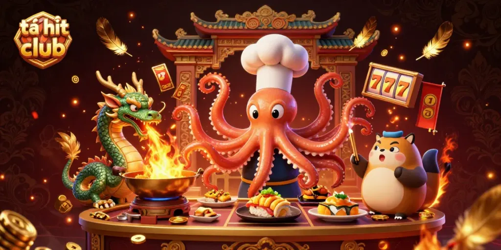 Engage in gaming and excitement with tải hit club, featuring vibrant characters in a rich casino scene.