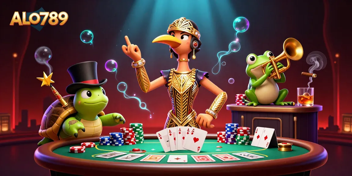 Experience ALO789's thrilling action with a vibrant casino scene featuring unique characters and dynamic game elements.
