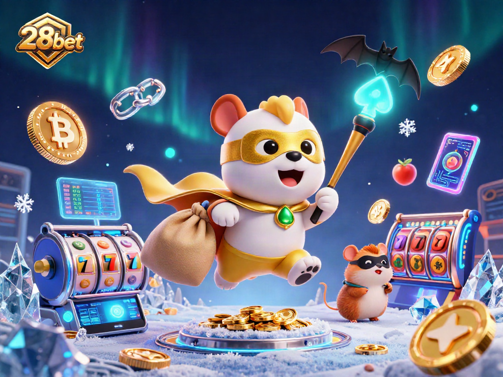 Bet and win big with 28bet in a vibrant gambling scene featuring a superhero dog and dynamic casino elements!