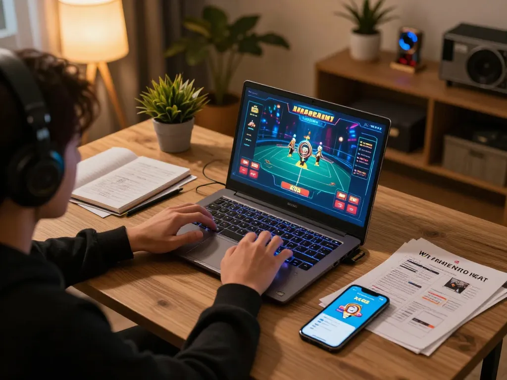 Player enjoying an online casino experience with the xx88 app on their laptop in a cozy home setting.
