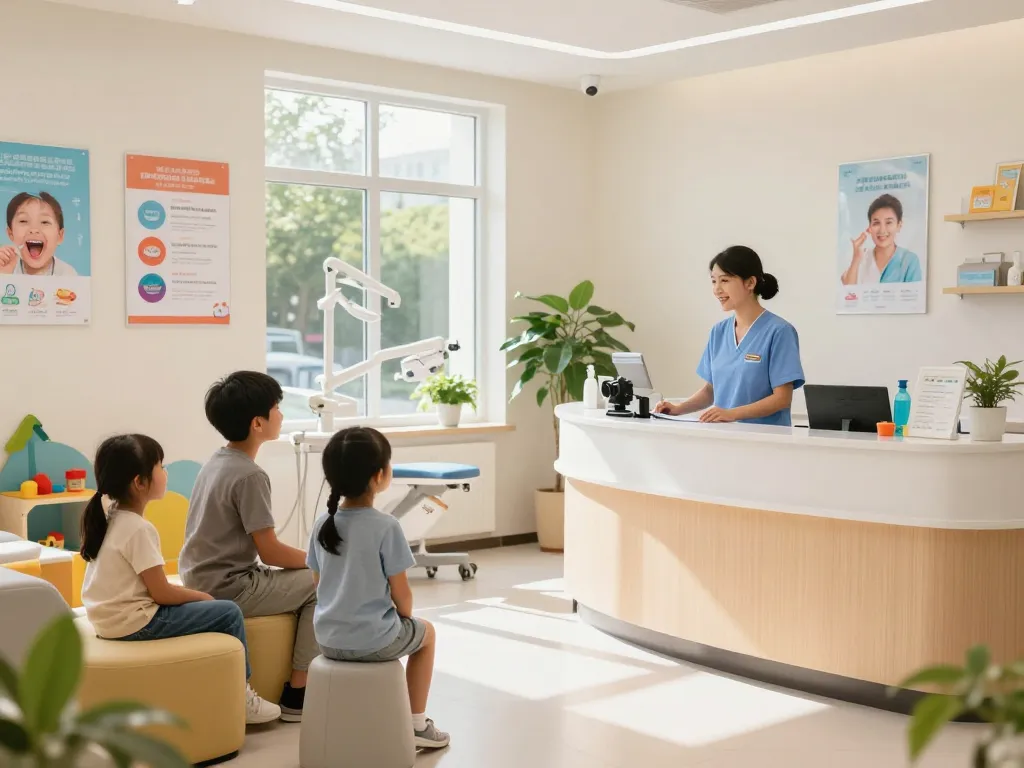 Dental clinic near me - welcoming reception area with friendly staff and comfortable seating for families.