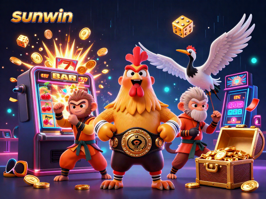 Experience thrilling action with sunwin’s vibrant casino games and characters in this stunning 3D illustration.
