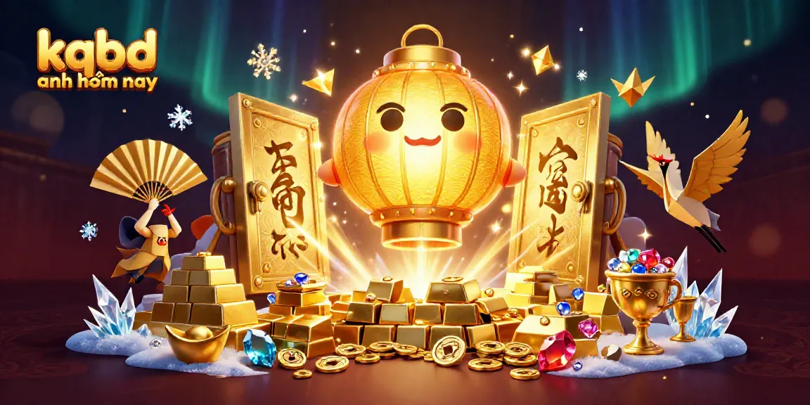 Get the latest updates on kqbd anh hôm nay with a dynamic casino scene featuring lucky symbols and golden treasures.