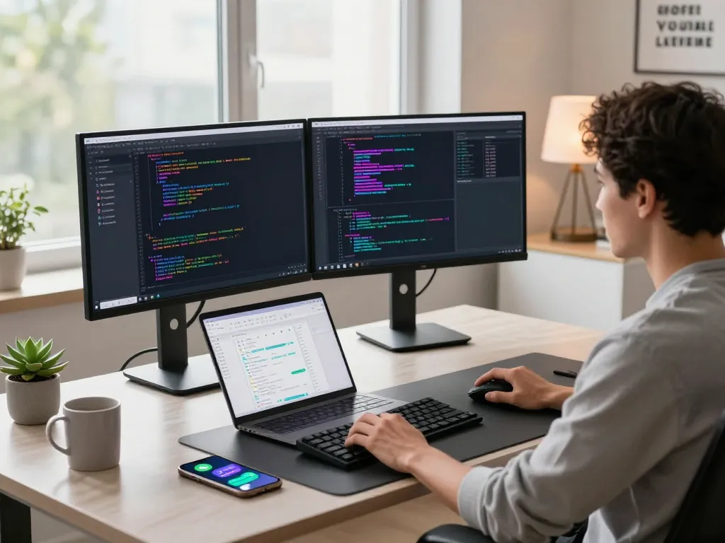 Developer coding the clawd bot AI assistant in a modern tech workspace.