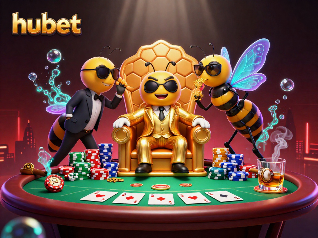 Experience thrilling poker action with hubet's 3D cartoon mob boss and vibrant casino elements.